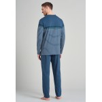 Schiesser pyjama long col V rayures royal - bleu Jean Mode Nuit