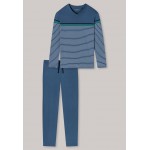 Schiesser pyjama long col V rayures royal - bleu Jean Mode Nuit