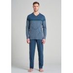 Schiesser pyjama long col V rayures royal - bleu Jean Mode Nuit