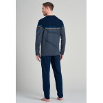 Schiesser pyjama long col V rayures royal - Mode Nuit