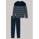 Schiesser pyjama long col V rayures royal - Mode Nuit