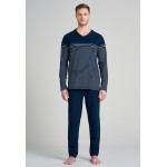 Schiesser pyjama long col V rayures royal - Mode Nuit