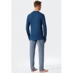 Schiesser pyjama long avec fine patte de boutonnage interlock motif bleu - Fine Interlock