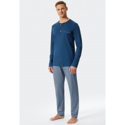 Schiesser pyjama long avec fine patte de boutonnage interlock motif bleu - Fine Interlock Schiesser pyjama long avec fine patte de boutonnage interlock motif bleu - Fine Interlock