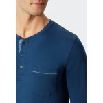 Schiesser pyjama long avec fine patte de boutonnage interlock motif bleu - Fine Interlock