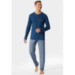 Schiesser pyjama long avec fine patte de boutonnage interlock motif bleu - Fine Interlock