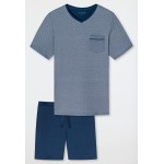 Schiesser pyjama court col V à motifs bleu - Fine Interlock