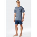 Schiesser pyjama court col V à motifs bleu - Fine Interlock