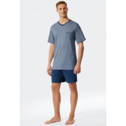 Schiesser pyjama court col V à motifs bleu - Fine Interlock Schiesser pyjama court col V à motifs bleu - Fine Interlock