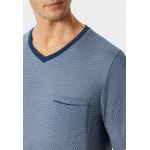 Schiesser pyjama court col V à motifs bleu - Fine Interlock