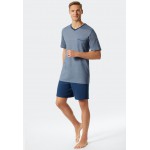 Schiesser pyjama court col V à motifs bleu - Fine Interlock