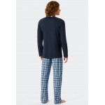 Schiesser pyjama long avec fine patte de boutonnage interlock motif bleu - Fine Interlock
