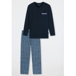 Schiesser pyjama long col V carreaux bleu foncé - Comfort Fit