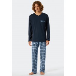 Schiesser pyjama long col V carreaux bleu foncé - Comfort Fit Schiesser pyjama long col V carreaux bleu foncé - Comfort Fit