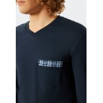 Schiesser pyjama long col V carreaux bleu foncé - Comfort Fit