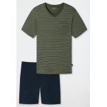 Schiesser pyjama pantalon court rayures kaki/bleu foncé - Fashion Nightwear