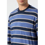 Schiesser pyjama long encolure ronde bords-côtes rayés bleu jean/bleu foncé - Comfort Fit