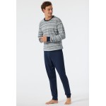 Schiesser pyjama long encolure ronde bords-côtes rayés multicolore - Fashion Nightwear