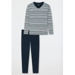 Schiesser pyjama long encolure en V à rayures multicolores - Fashion Nightwear