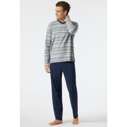 Schiesser pyjama long encolure en V à rayures multicolores - Fashion Nightwear Schiesser pyjama long encolure en V à rayures multicolores - Fashion Nightwear