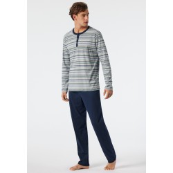 Schiesser pyjama long patte de boutonnage à rayures multicolore - Fashion Nightwear Schiesser pyjama long patte de boutonnage à rayures multicolore - Fashion Nightwear