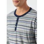 Schiesser pyjama long patte de boutonnage à rayures multicolore - Fashion Nightwear