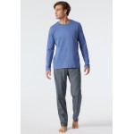Schiesser pyjama long col rond motif chevrons bleu jean/bleu foncé - Fashion Nightwear