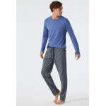 Schiesser pyjama long col rond motif chevrons bleu jean/bleu foncé - Fashion Nightwear
