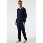 Schiesser pyjama long interlock fin bords-côtes bleu foncé - Fine Interlock