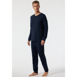 Schiesser pyjama long interlock fin bords-côtes bleu foncé - Fine Interlock Schiesser pyjama long interlock fin bords-côtes bleu foncé - Fine Interlock