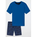 Schiesser pyjama court patte de boutonnage feuilles aqua - Fashion Nightwear
