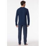 Schiesser pyjama long col V rayures royal - bleu Jean Mode Nuit