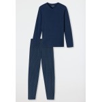 Schiesser pyjama long col V rayures royal - bleu Jean Mode Nuit