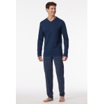 Schiesser pyjama long col V rayures royal - bleu Jean Mode Nuit