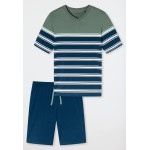 Schiesser pyjama court rayures kaki - Casual Nightwear