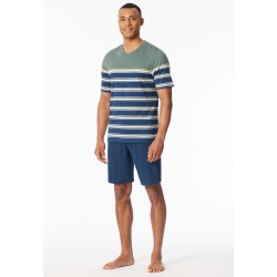 Schiesser pyjama court rayures kaki - Casual Nightwear Schiesser pyjama court rayures kaki - Casual Nightwear