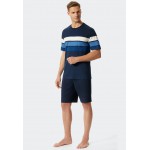 Schiesser pyjama pantalon court H bleu foncé /aigue-marine - Fashion Nightwear